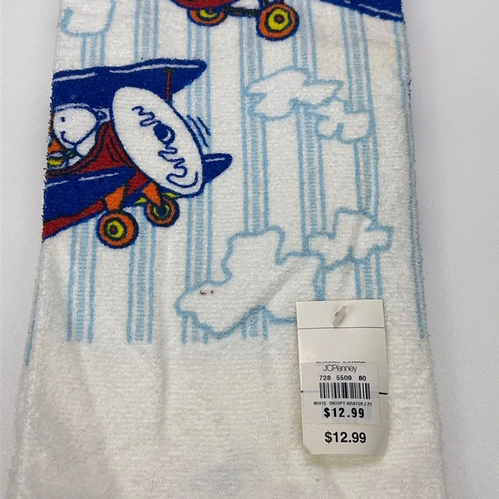 Peanuts Snoopy Charlie Brown 2pc Bath Towel Washcloth Set JCPenney White Aviator
